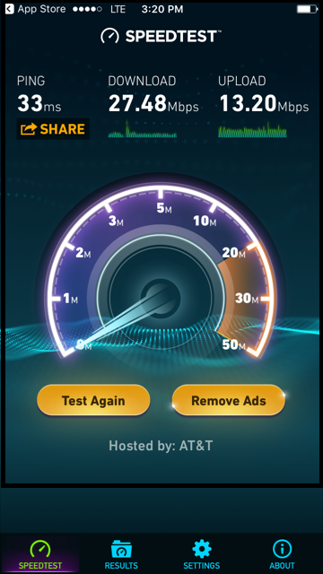 ookla speed test results at&t