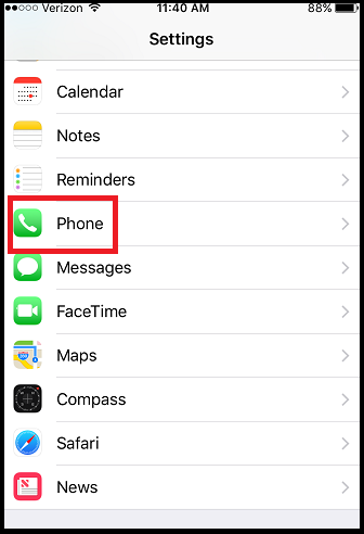 verizon iPhone phone settings