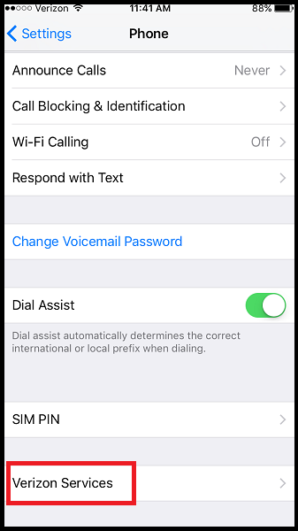 iphone verizon services button