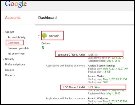 imei android dashboard